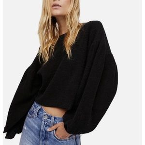 NWOT Free People Sleeve Like These Black Pullover Sweatshirt Top Small New